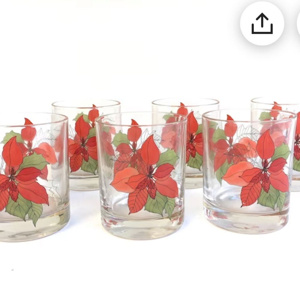 Vintage Old Fashioned Poinsettia Glasses Christmas